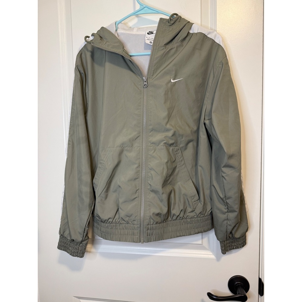 Nike Windbreaker Jacket Womens XS Olive Green Excellent Mesh Lined Full Zip